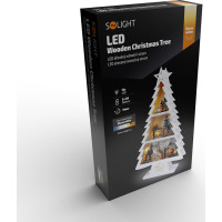 Solight LED dřevěný vánoční stromek s dekoracemi, 13x LED, bílá, 53cm, 2x AA