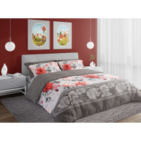 Saténové povlečení PURE SATEEN Květy - šedé - 220x200 cm