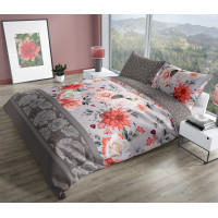Saténové povlečení PURE SATEEN Květy - šedé - 220x200 cm