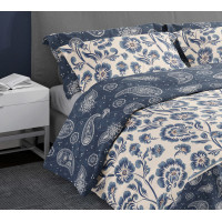 Saténové povlečení PURE SATEEN Ornamenty - modré/béžové - 220x200 cm
