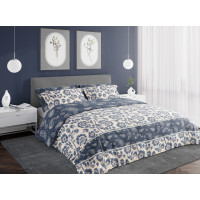 Saténové povlečení PURE SATEEN Ornamenty - modré/béžové - 220x200 cm