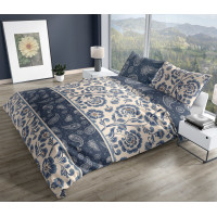 Saténové povlečení PURE SATEEN Ornamenty - modré/béžové - 220x200 cm