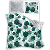 Saténové povlečení MILAGRO VERDE Crystals - tmavě zelené/bílé - 220x200 cm