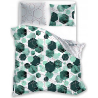 Saténové povlečení MILAGRO VERDE Crystals - tmavě zelené/bílé - 160x200 cm