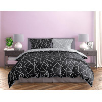 Saténové povlečení MILAGRO VERDE Fragments - černé/šedé - 140x200 cm