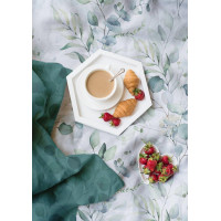 Saténové povlečení MILAGRO VERDE Větvičky - bílé/zelené - 140x200 cm