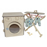 Dřevěná pračka s příslušenstvím - přírodní