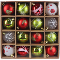Vánoční závěsné baňky na stromeček FESTIVE 6 cm - 16 ks - červené/zelené/bílé