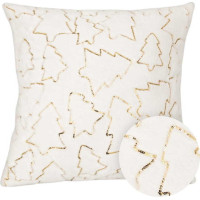 Povlak na polštář SPARKLE Stromečky - imitace kožešiny - 45x45 cm - bílý/zlatý