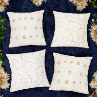 Povlak na polštář SPARKLE Vločky - imitace kožešiny - 45x45 cm - bílý/zlatý