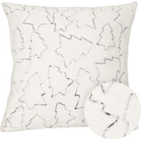Povlak na polštář SPARKLE Stromečky - imitace kožešiny - 45x45 cm - bílý/stříbrný