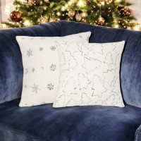 Povlak na polštář SPARKLE Vločky - imitace kožešiny - 45x45 cm - bílý/stříbrný