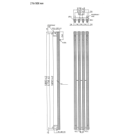 Sapho PILON otopné těleso 270x1800mm, se čtyřmi háčky pro ručník, bílá mat IZ121T