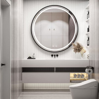 Kulaté zrcadlo IDEAL BLACK 70 cm - s LED podsvícením a vyhříváním