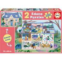 EDUCA Puzzle Outside,Inside Dům 2x100 dílků