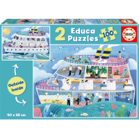 EDUCA Puzzle Outside,Inside Výletní loď 2x100 dílků