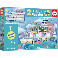 EDUCA Puzzle Outside,Inside Výletní loď 2x100 dílků