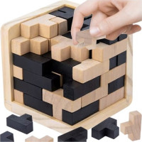 Dřevěné puzzle - Kostka - přírodní/černá