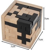 Dřevěné puzzle - Kostka - přírodní/černá