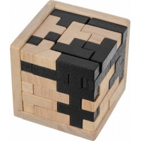 Dřevěné puzzle - Kostka - přírodní/černá