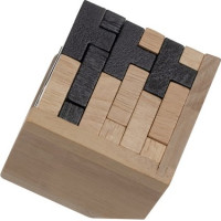 Dřevěné puzzle - Kostka - přírodní/černá