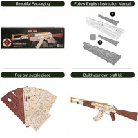 ROBOTIME Rokr 3D dřevěné puzzle AK-47 Assault Rifle 315 dílků