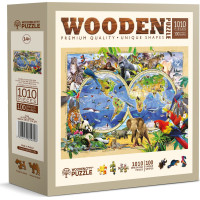 WOODEN CITY Dřevěné puzzle Mapa světa zvířat 1010 dílků