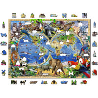 WOODEN CITY Dřevěné puzzle Mapa světa zvířat 1010 dílků