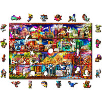 WOODEN CITY Dřevěné puzzle Police na knihy o cestování 505 dílků