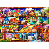 WOODEN CITY Dřevěné puzzle Police na knihy o cestování 505 dílků