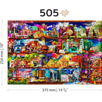 WOODEN CITY Dřevěné puzzle Police na knihy o cestování 505 dílků