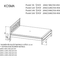 Postel z masivu borovice KOSMA - 200x120 cm - bílá