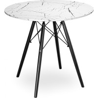 Jídelní kulatý stůl PARIS Black 80 cm - bílý mramor