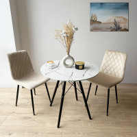 Jídelní kulatý stůl PARIS Black 80 cm - bílý mramor