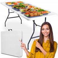 Sestava cateringového nábytku FETA WHITE (stůl 180 cm + 6 židlí BASICO) - bílá/černá