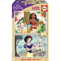 EDUCA Dřevěné puzzle Disney princezny: Vaiana a Sněhurka 2x50 dílků
