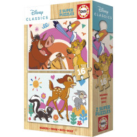 EDUCA Dřevěné puzzle Lví král a Bambi 2x16 dílků