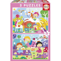 EDUCA Puzzle Jednorožci a Víly 2x48 dílků