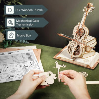 ROBOTIME Rokr 3D dřevěné puzzle Kouzelné violoncello (hrací skříňka) 199 dílků