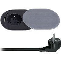 Solight 1z + USB A+C 20W PD vestavná zásuvka s posuvným víčkem, 2m, stříbrná