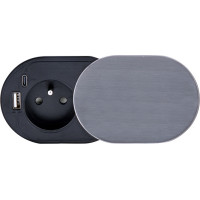 Solight 1z + USB A+C 20W PD vestavná zásuvka s posuvným víčkem, 2m, stříbrná