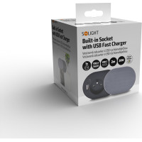 Solight 1z + USB A+C 20W PD vestavná zásuvka s posuvným víčkem, 2m, stříbrná