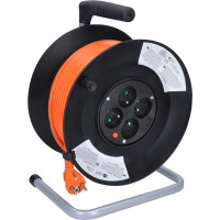Solight prodlužovací přívod na bubnu, 4 zásuvky, 50m, oranžový kabel, 3x 1,5mm2