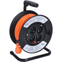 Solight prodlužovací přívod na bubnu, 4 zásuvky, 15m, oranžový kabel, 3x 1,5mm2