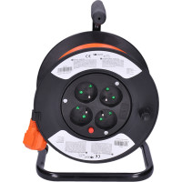 Solight prodlužovací přívod na bubnu, 4 zásuvky, 15m, oranžový kabel, 3x 1,5mm2