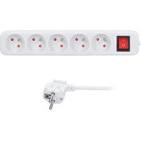 Solight prodlužovací přívod, 5 zásuvek, bílý, vypínač, 1,5m