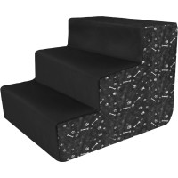 Schůdky pro psa 42 cm - černé/vzor kostičky a tlapky