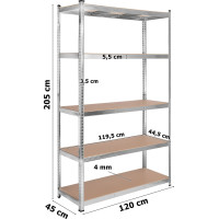 Policový regál - 5 polic - 205x120x45 cm