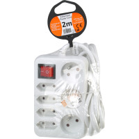 Solight prodlužovací přívod, 7 zásuvek, bílý, vypínač, 2m
