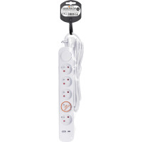 Solight prodlužovací přívod 5 zásuvek, USB A+C nabíječka 12W, 3m, 3 x 1mm2, bílý, vypínač